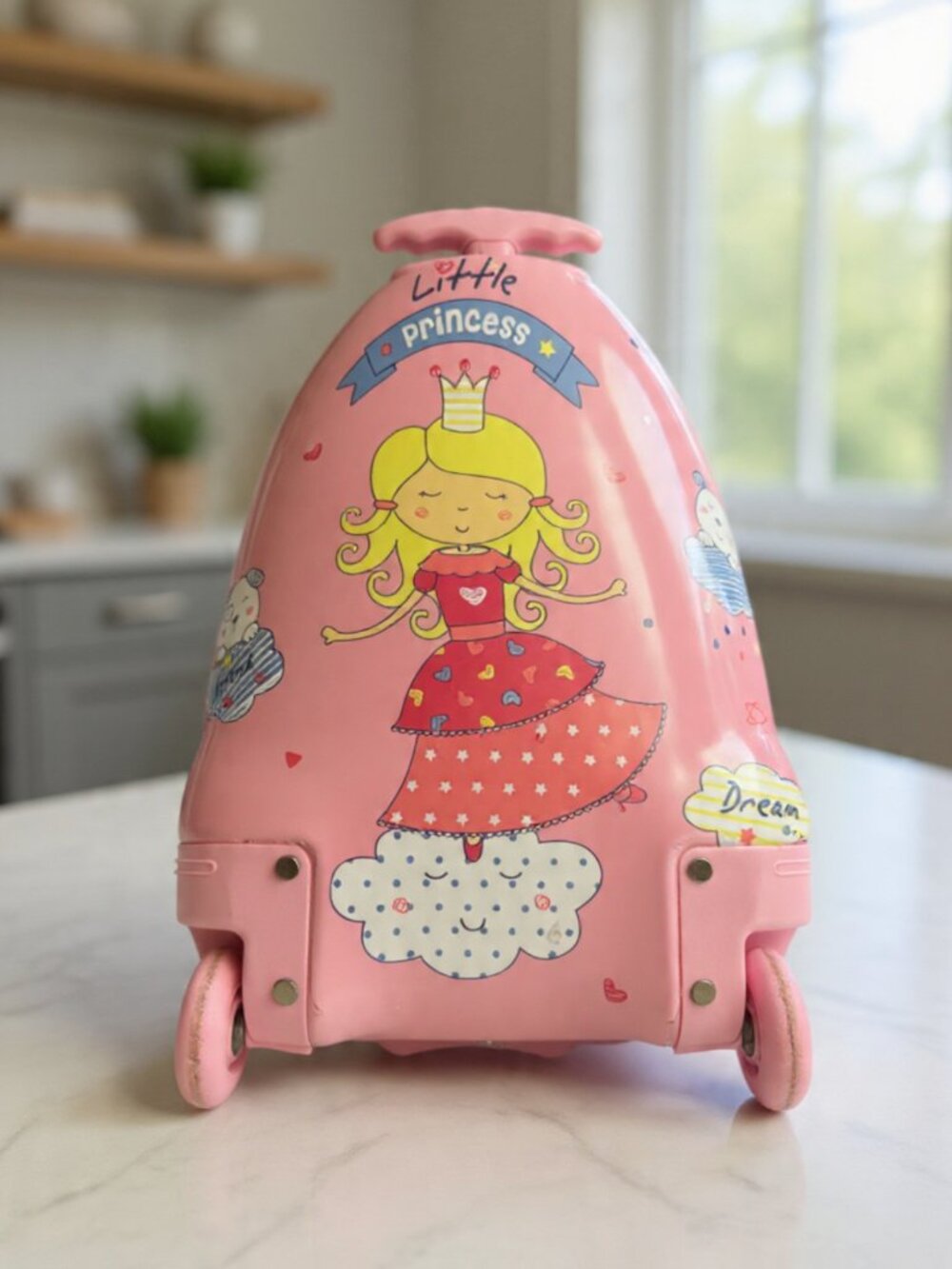 Kids Pink Rolling Princess Luggage Suitcase Carry On Travel Case